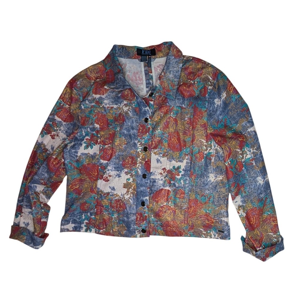FDJ‎ Jacket Womens XXL Multicolor French Dressing Jeans Floral Button Up Stretch